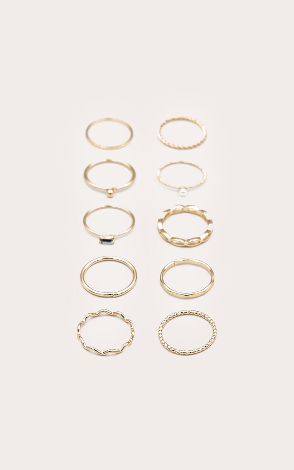 Gold Pearl Detail Multipack Rings | Accessories | PrettyLittleThing USA