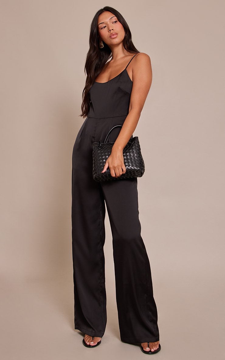 Black Satin Scoop Neck Straight Leg Jumpsuit image 3