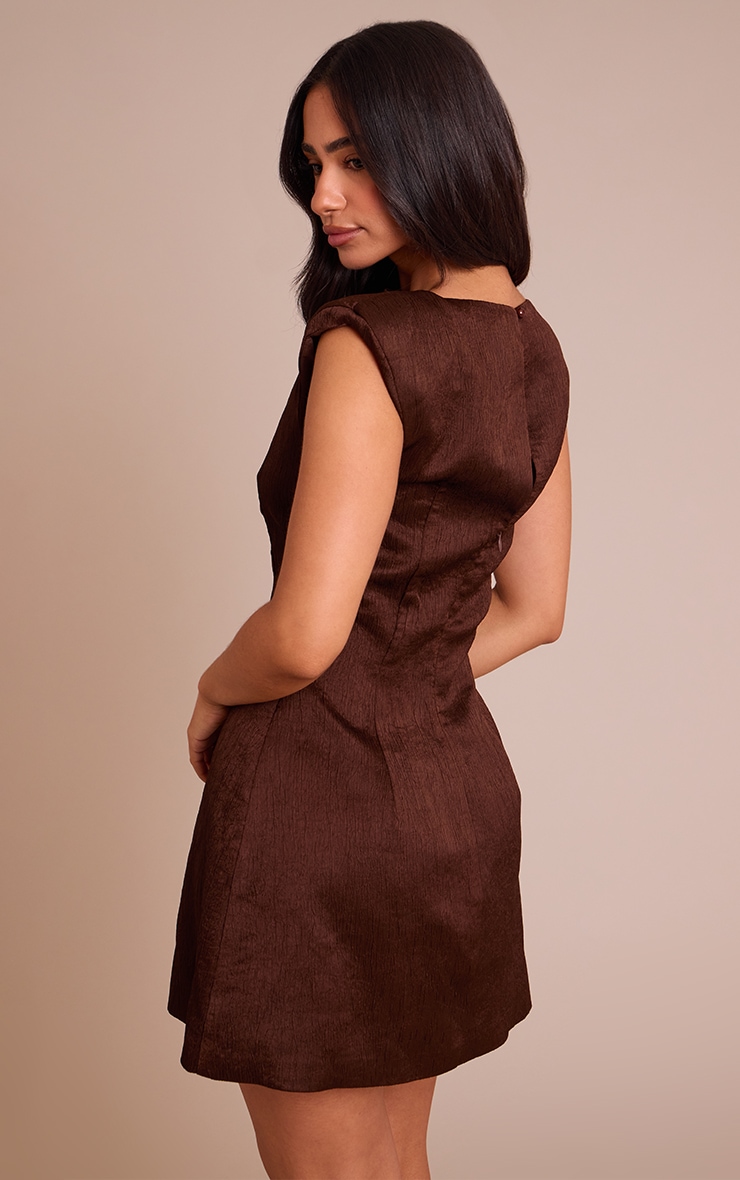 Petite Chocolate Textured Satin Shift Mini Dress image 2