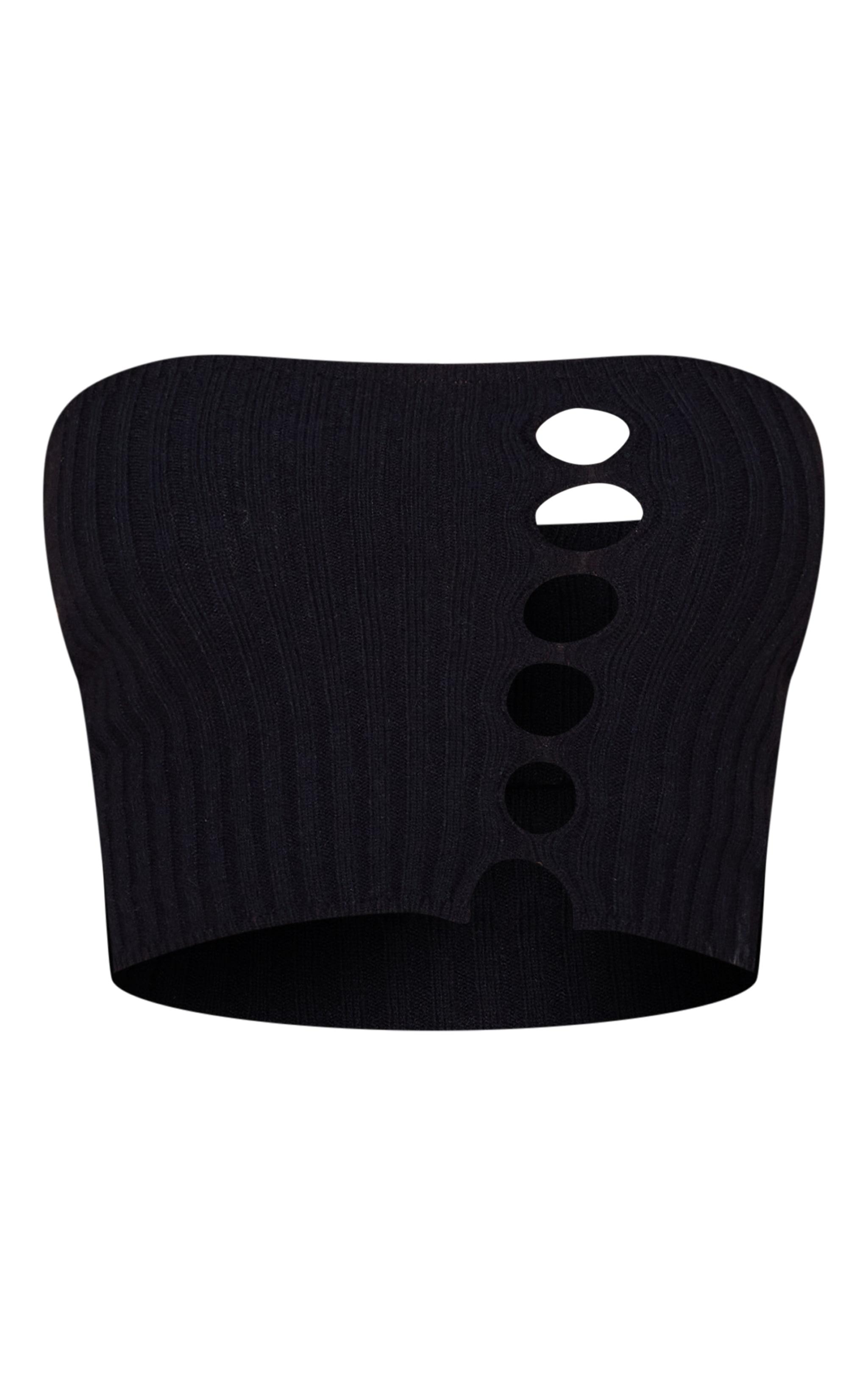 Black Bandeau Cut Out Knitted Top image 1