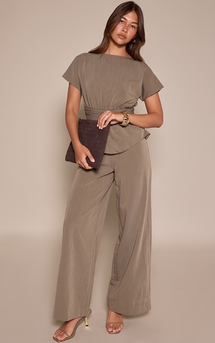 Khaki High Neck Peplum Jumpsuit image 1