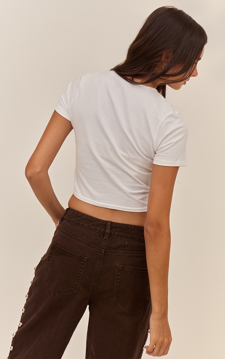 White Cotton Crew Neck Cropped Short Sleeve T-shirt