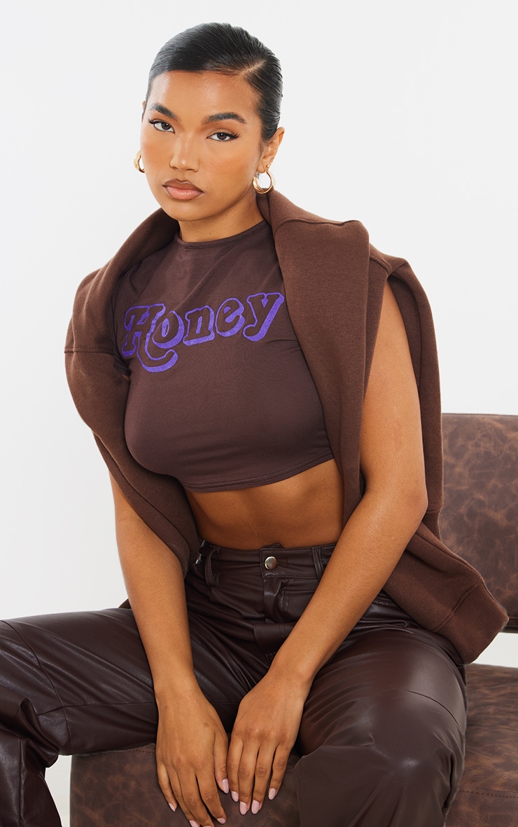 Chocolate Honey Print Babydoll Crop Top