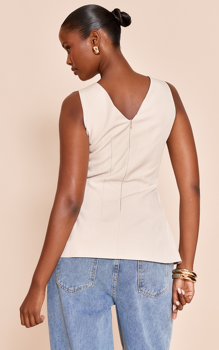 Stone Woven V Neck Longline Top image 2