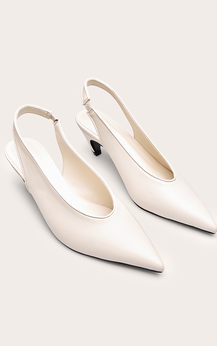 Cream Buttery PU Point Toe Curved Heeled Sling Back image 3