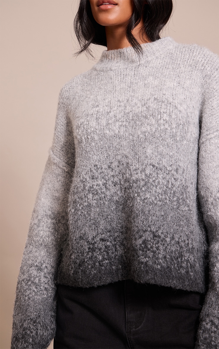 Tall Grey Ombre Crew Neck Knitted Sweater image 4