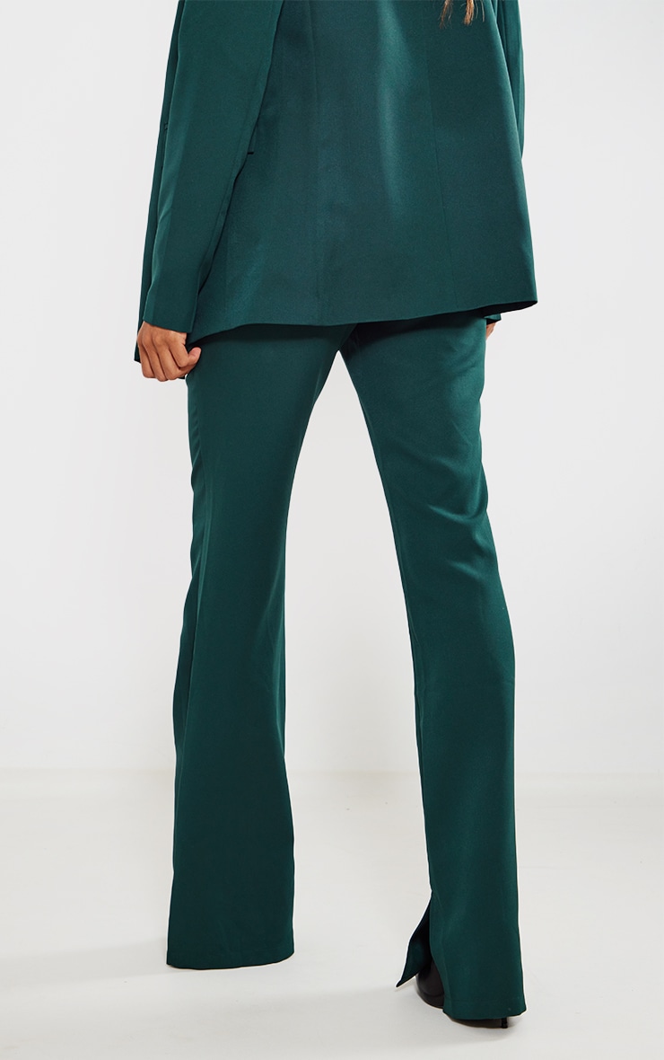 Forest Green Split Hem Wide Leg Suit Trousers image 3