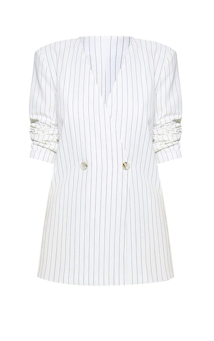 White Pinstripe Double Breasted Oversized Blazer PrettyLittleThing IE