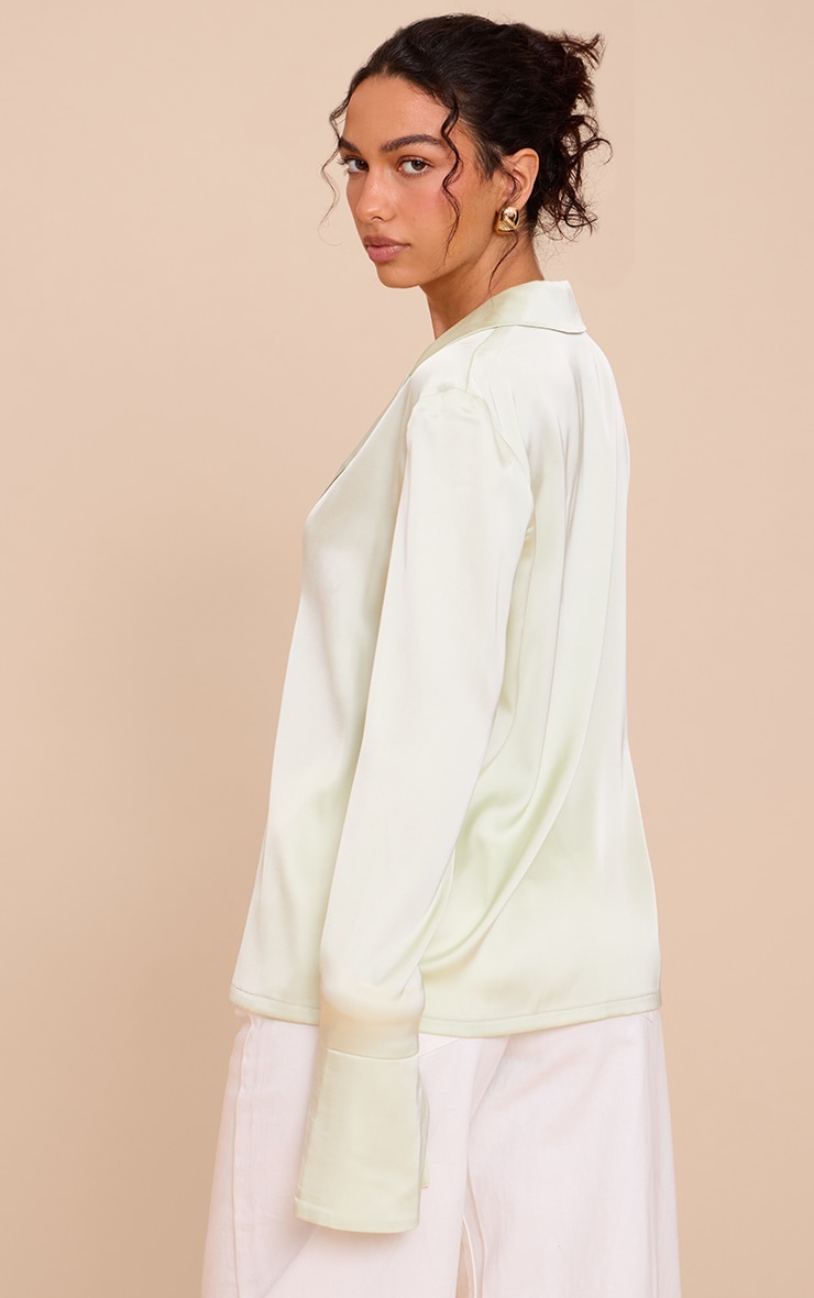 Mint Satin Hook And Eye Detail Oversized Shirt image 2