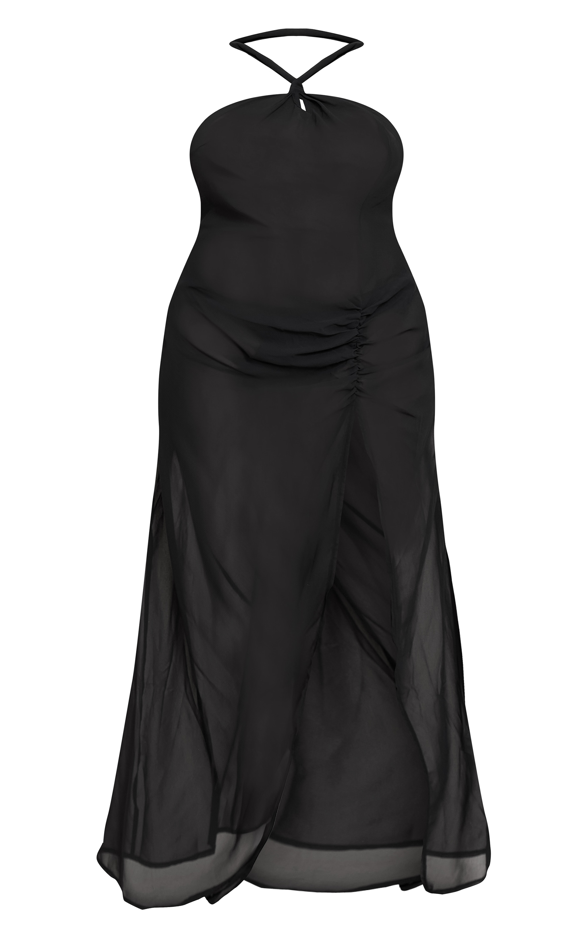 Plus Robe de plage longue en mousseline de soie noire à dos nu image 5