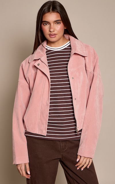 Dusty Pink Faux Suede Covered Placket Bomber Jacket
