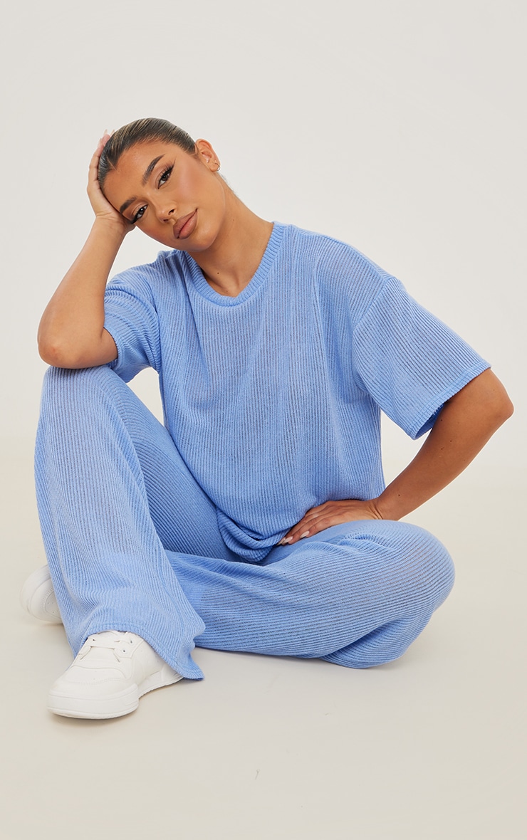 Pale Blue Sheer Soft Rib Oversized T-shirt image 3