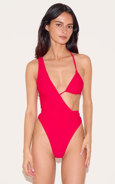 Maillot de bain asymétrique rouge à détail tressé