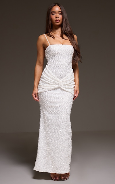 White Sequin Wrap Detail Strappy Maxi Dress