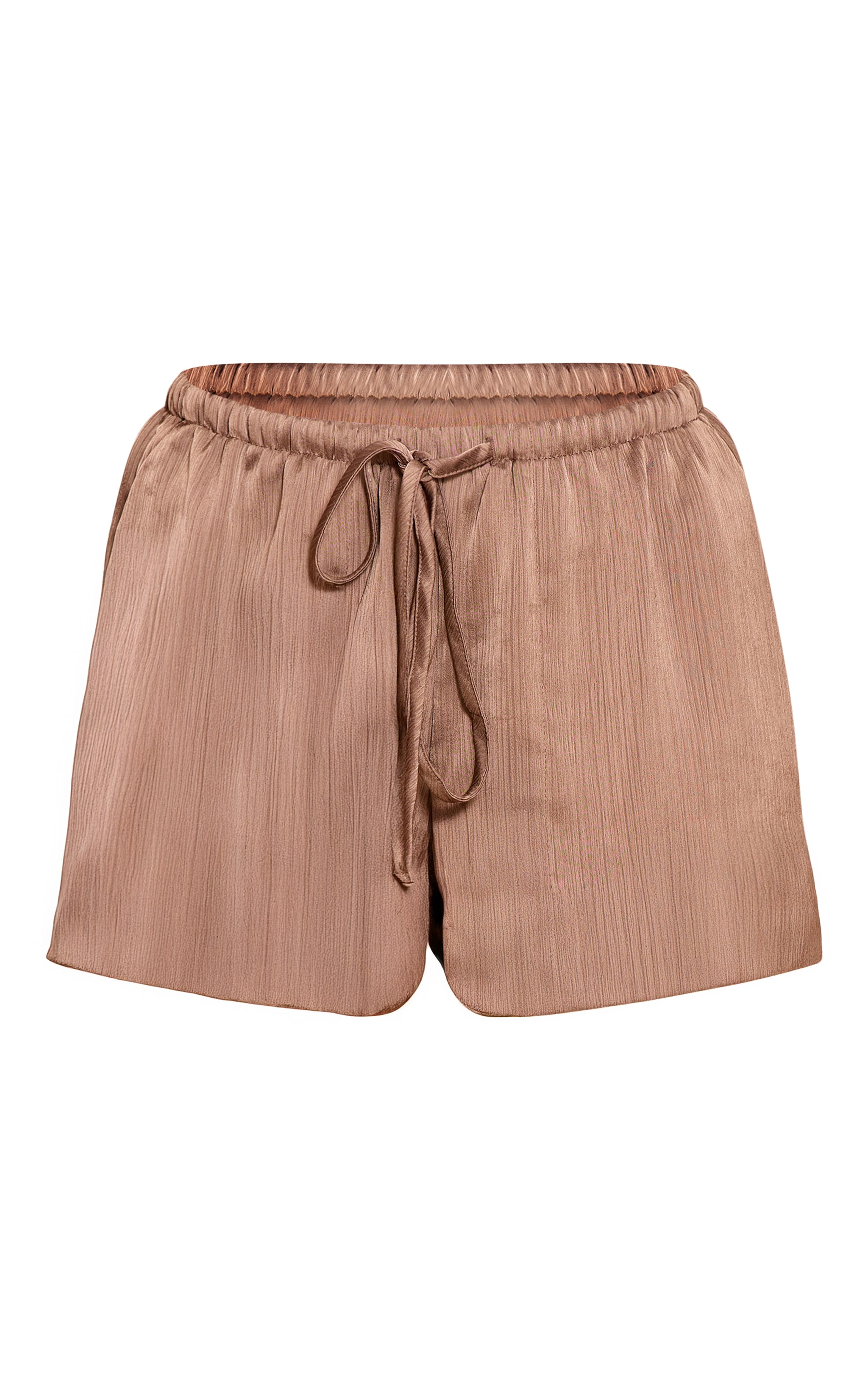 Chocolate Textured Satin Drawstring Shorts image 6