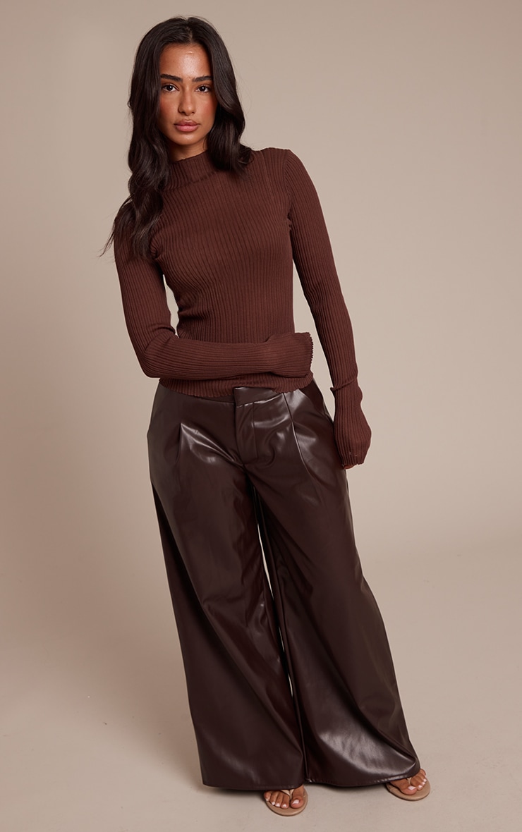 Petite Chocolate Pleated Faux Leather Pants image 1