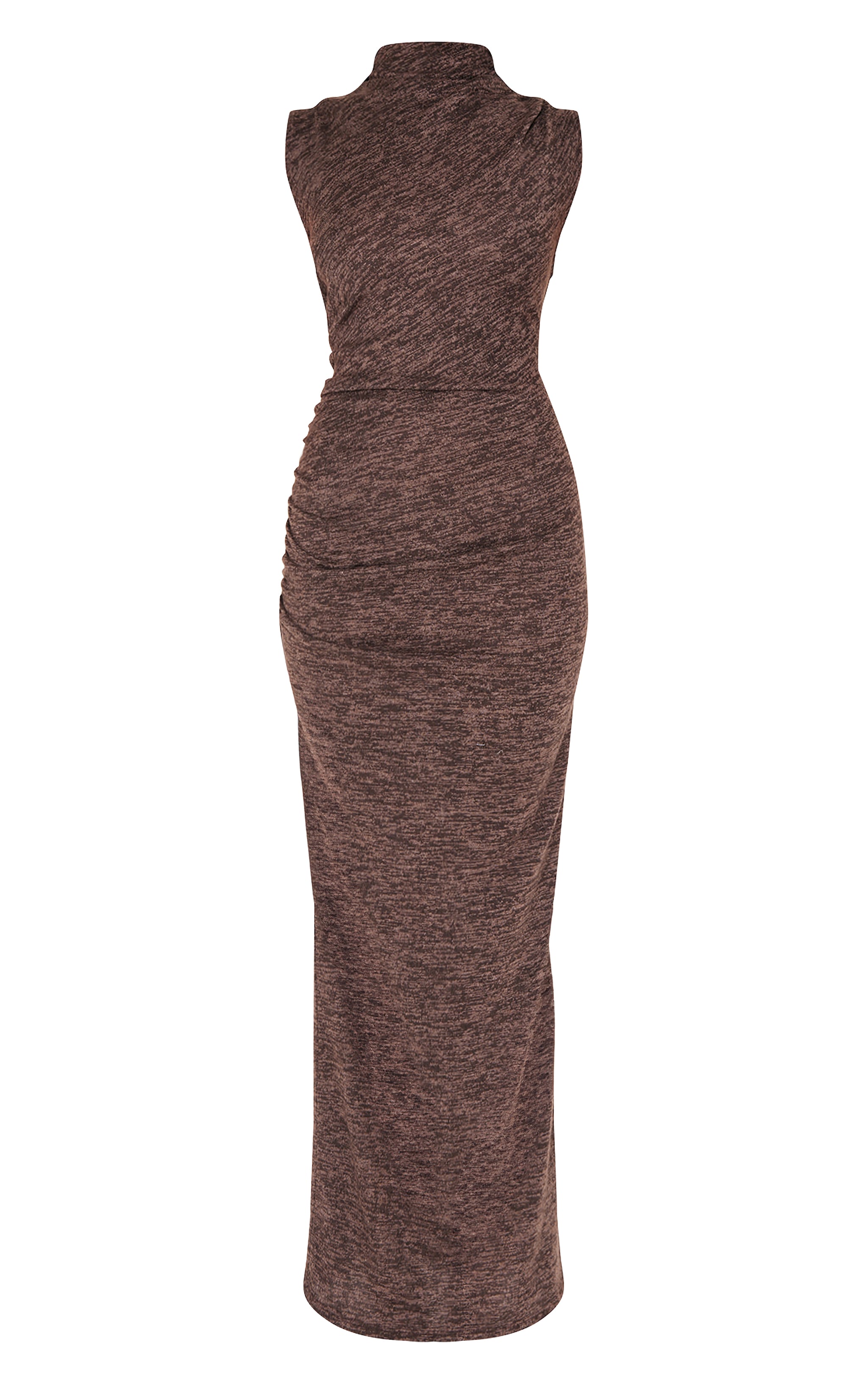 Brown High Neck Ruched Detail Maxi Dress image 5