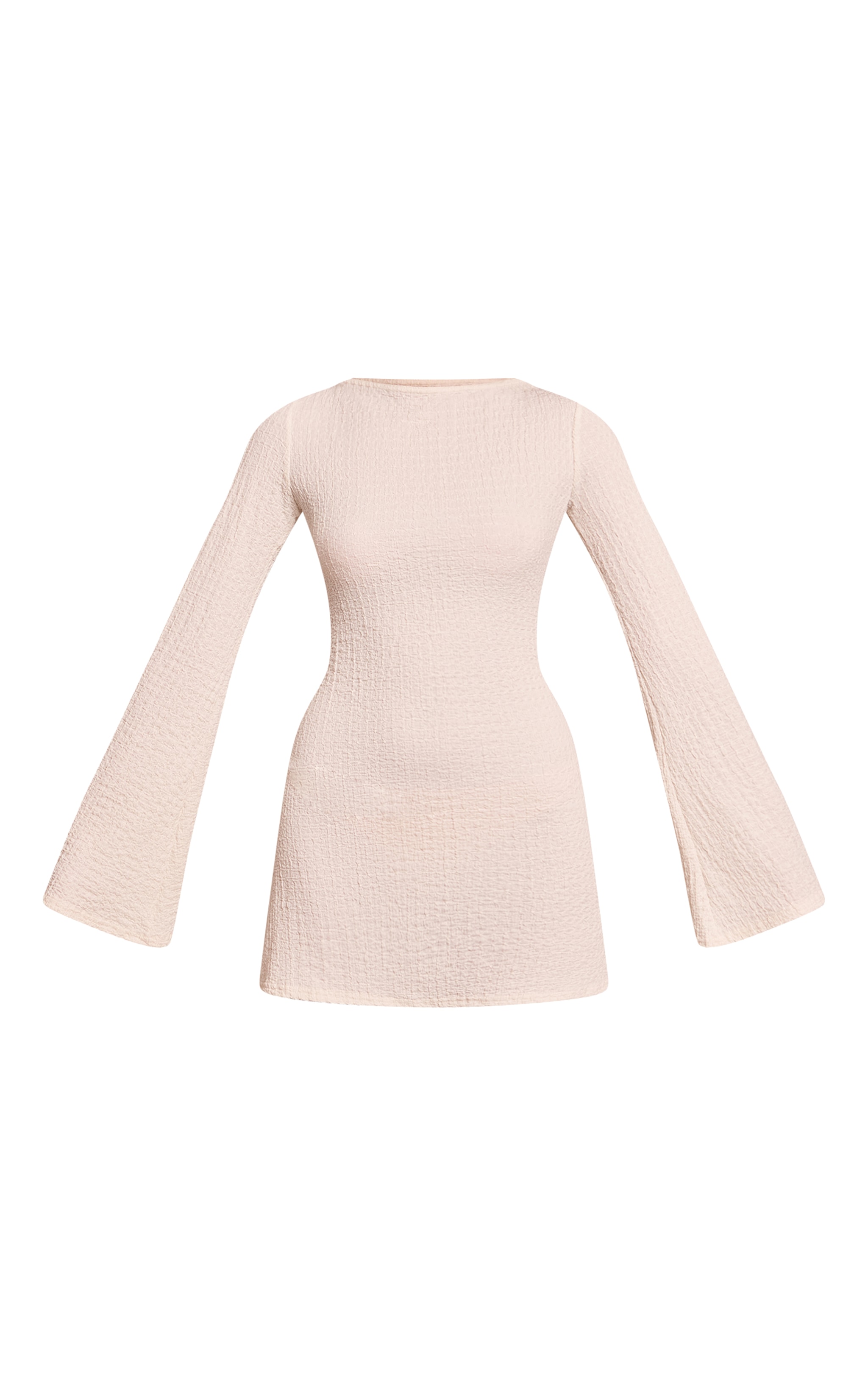 Cream Textured Boat Neck Long Sleeve Shift Dress image 5