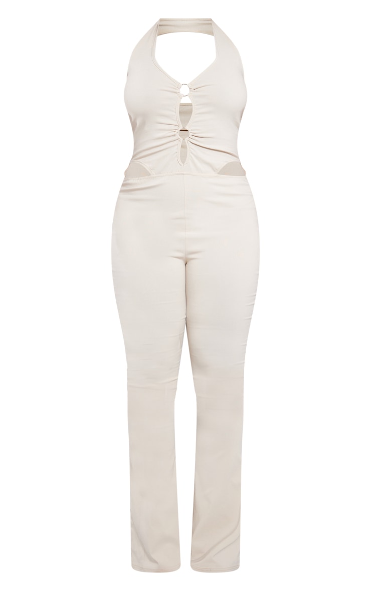 Shape Stone Stretch Woven Halterneck Ring Detail Flared Jumpsuit image 5