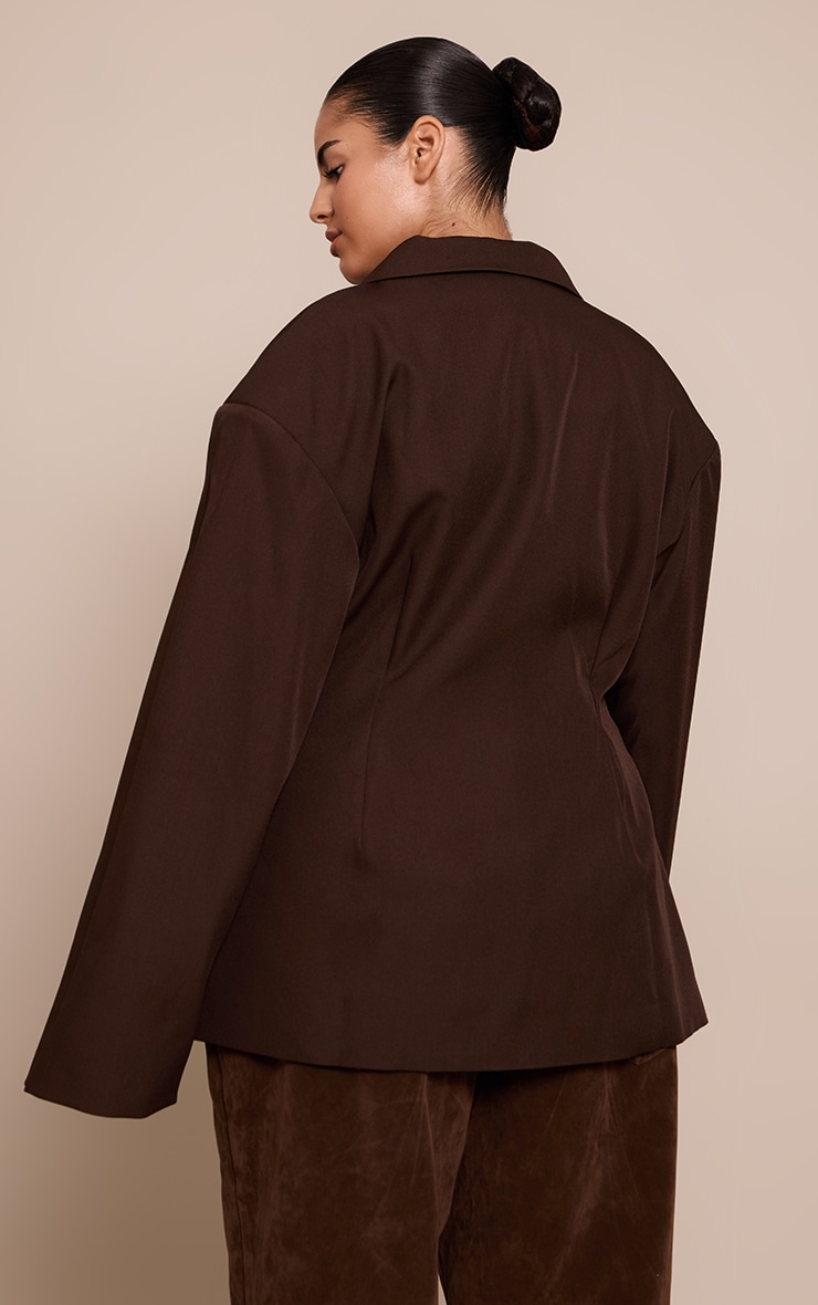 Plus Chocolate Tailored Cinched Waist Blazer image 2