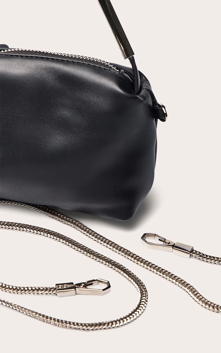 Black Soft PU Silver Hardware Shoulder Bag image 4