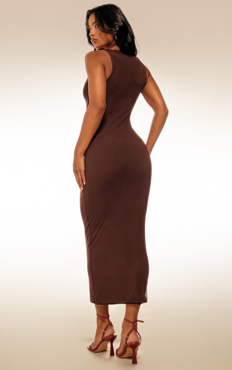 Dark Taupe Lined Mesh Asymmetrical Knotted Midaxi Dress image 2