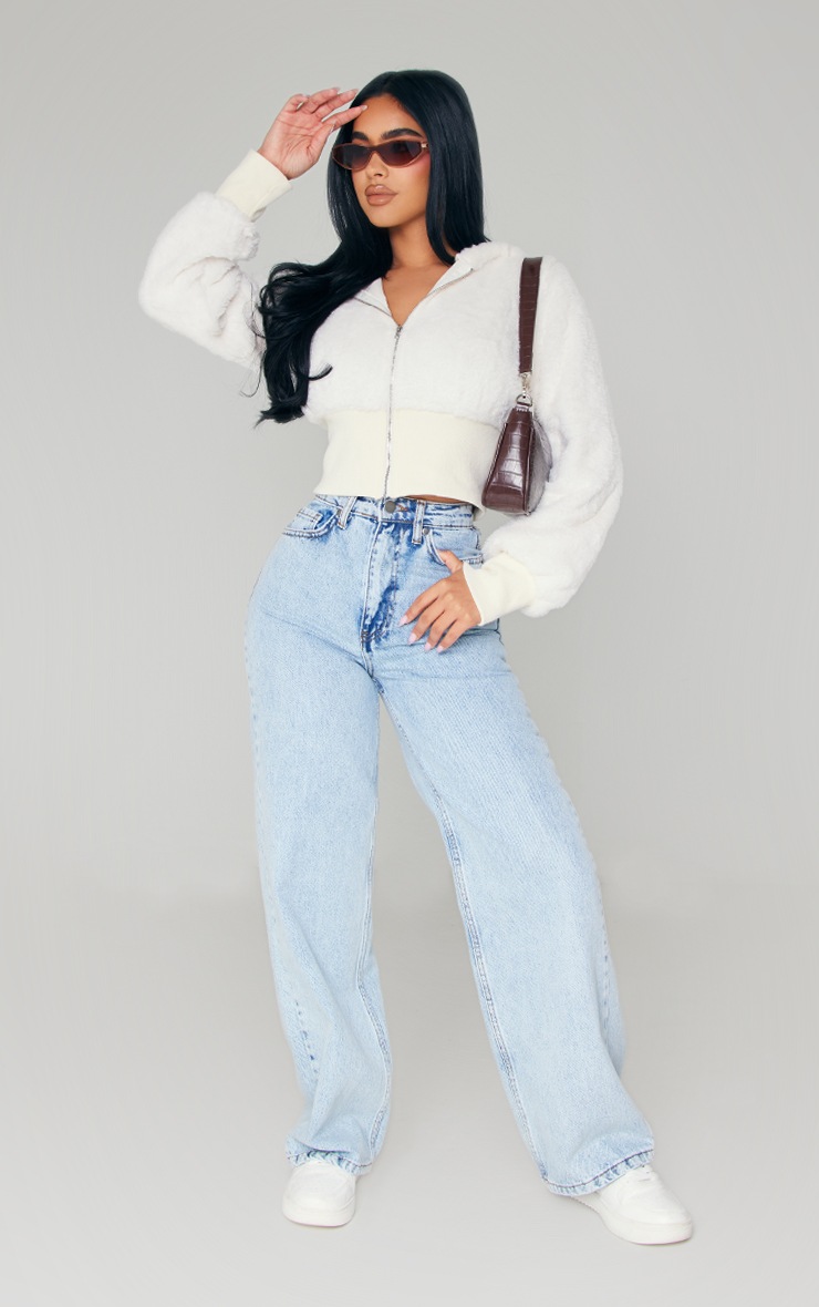 Petite Cream Cropped Faux Fur Bomber image 3