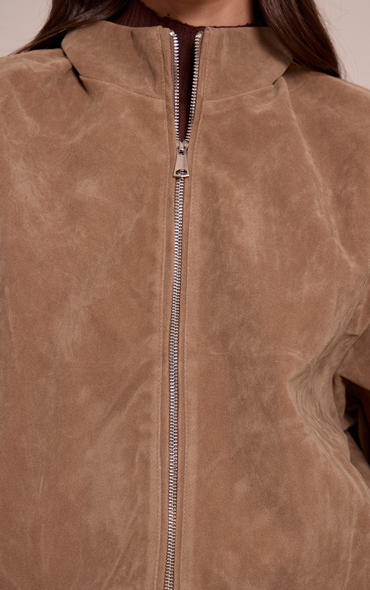 Mushroom Faux Suede Bomber Jacket image 4