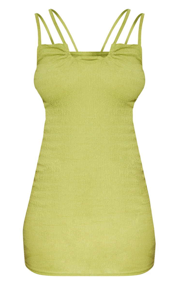 Lime Textured Double Strap Ruched Bodycon Dress PrettyLittleThing