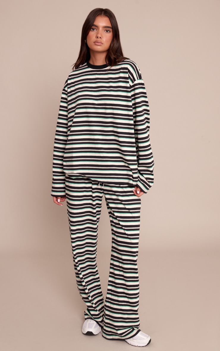 Black Stripe Wide Leg Drawstring Pants image 1