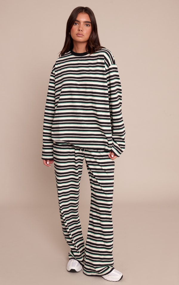 Black Stripe Wide Leg Drawstring Pants