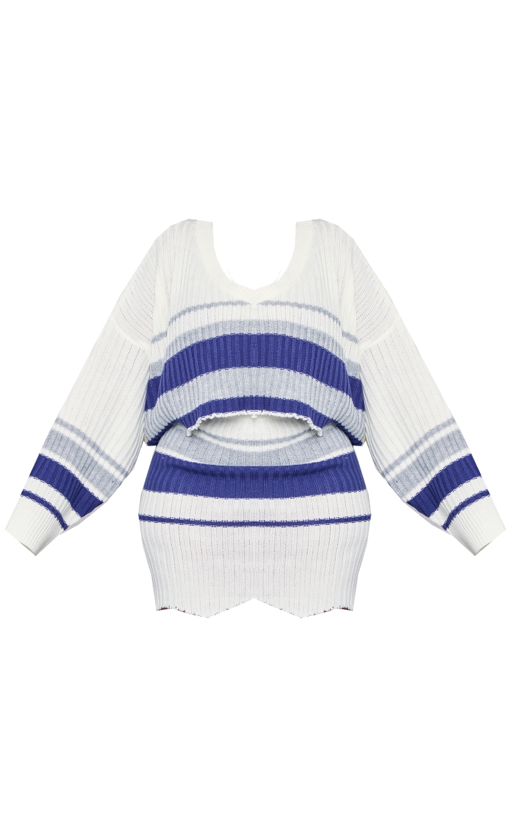 Plus Cream V Neck Varsity Stripe Crop Jumper image 5