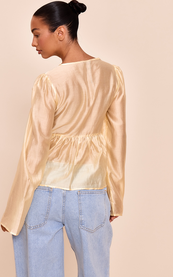 Butter Yellow Chiffon Tie Front Ruched Blouse image 2