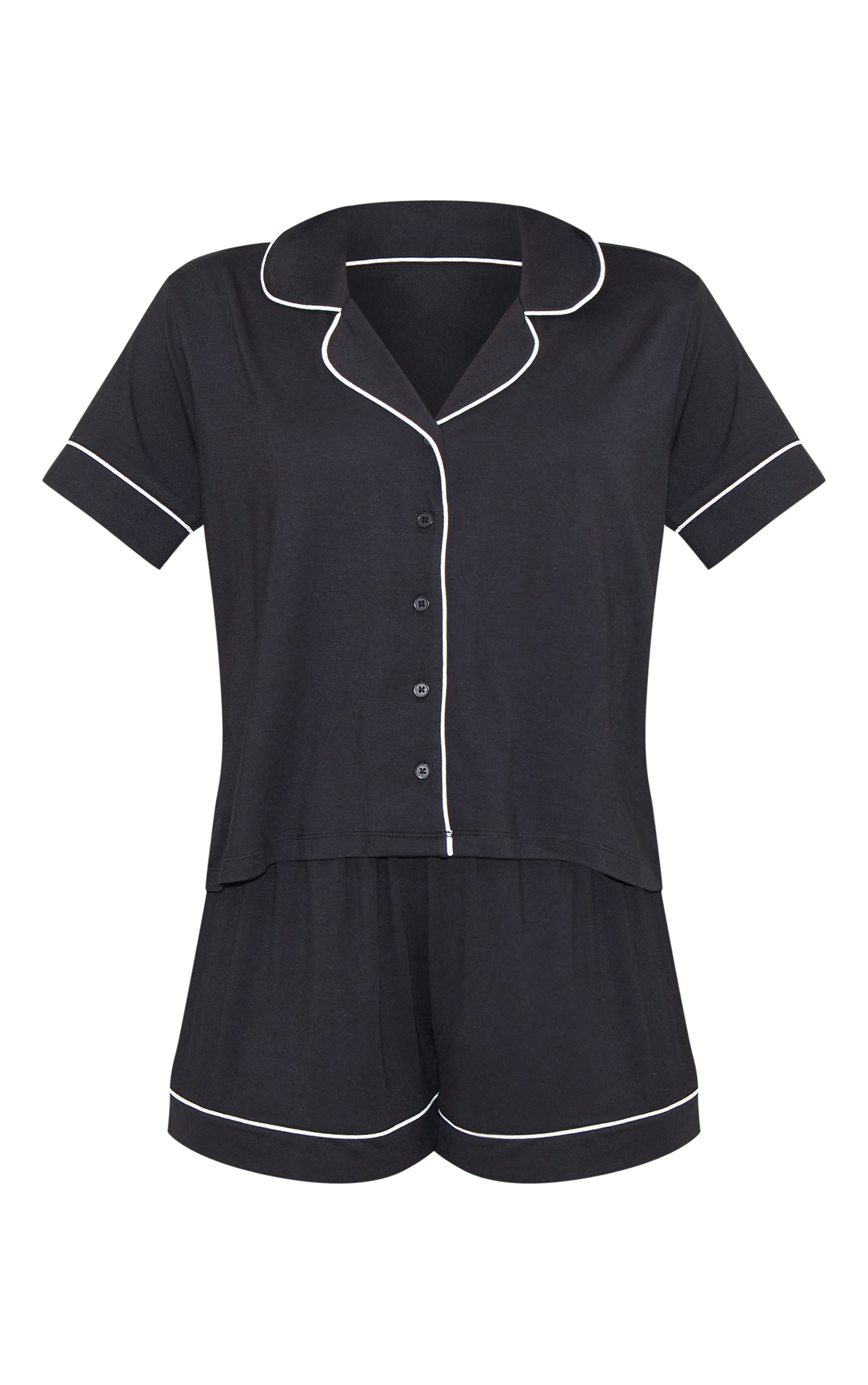 Black Modal Piping Short Pj Set image 5