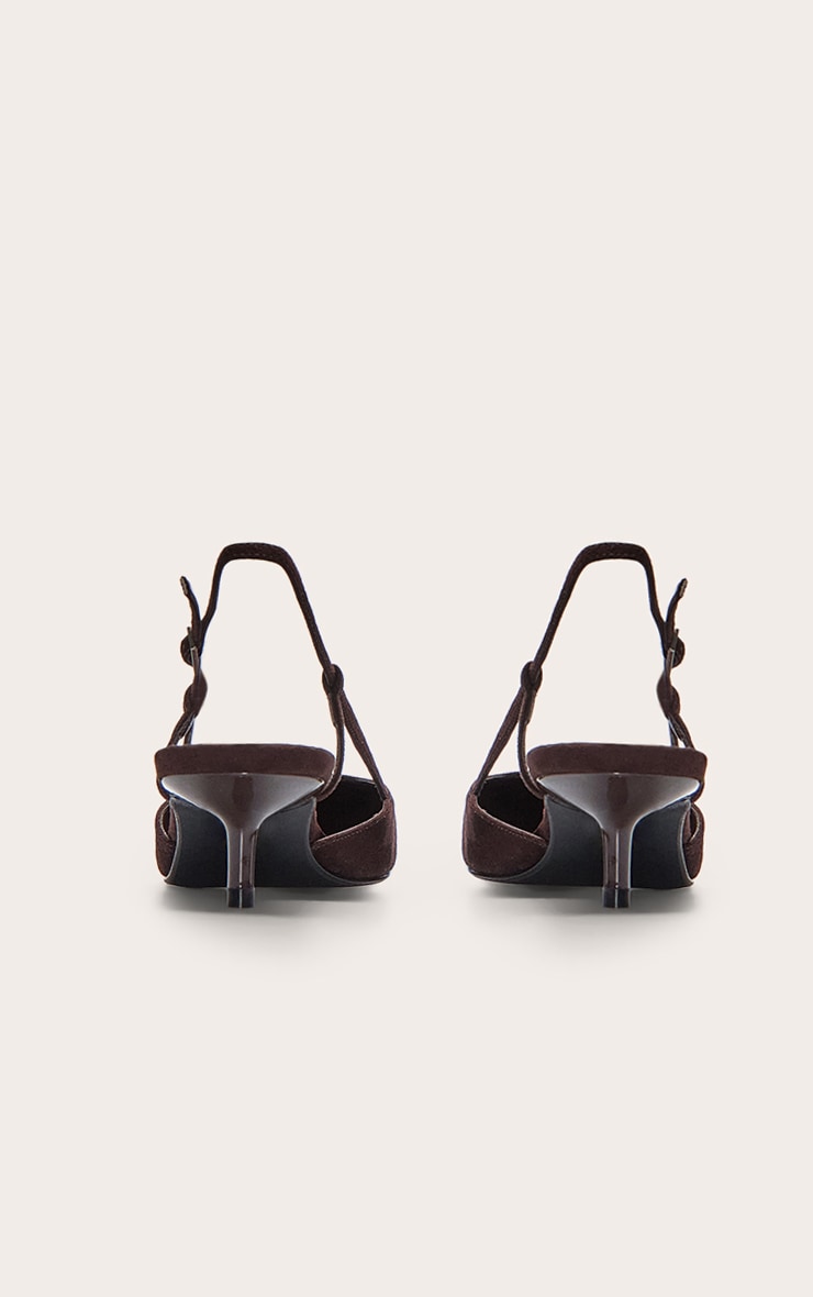 Chocolate Faux Suede Kitten Heel Sling Back Courts image 4