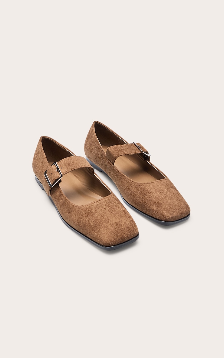 Tan Faux Suede Mary Jane Ballet Flats image 3