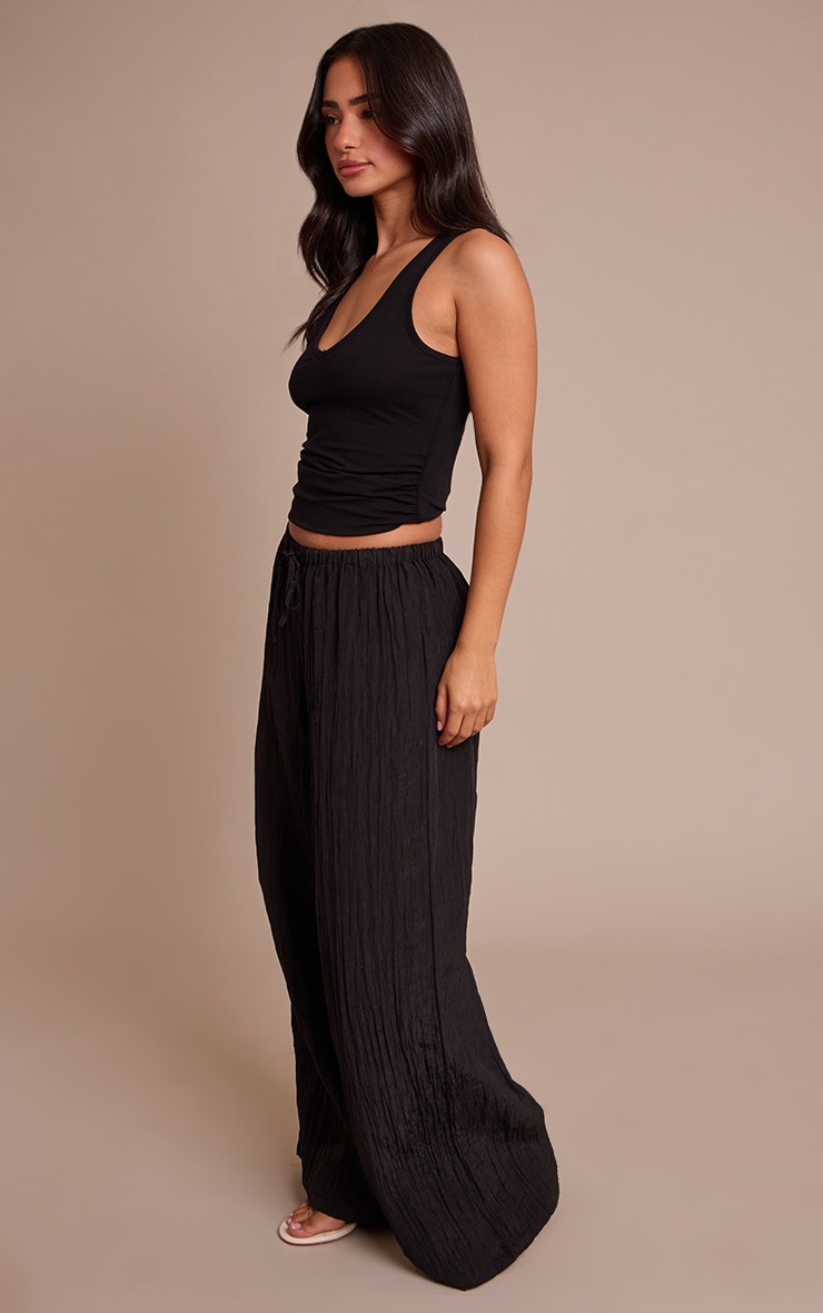 Petite Black Crinkle Satin Drawstring Low Rise Pant image 2