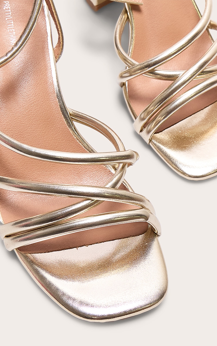 Gold Metallic Pu Round Toe Multi Strap Block Heeled Sandals image 4
