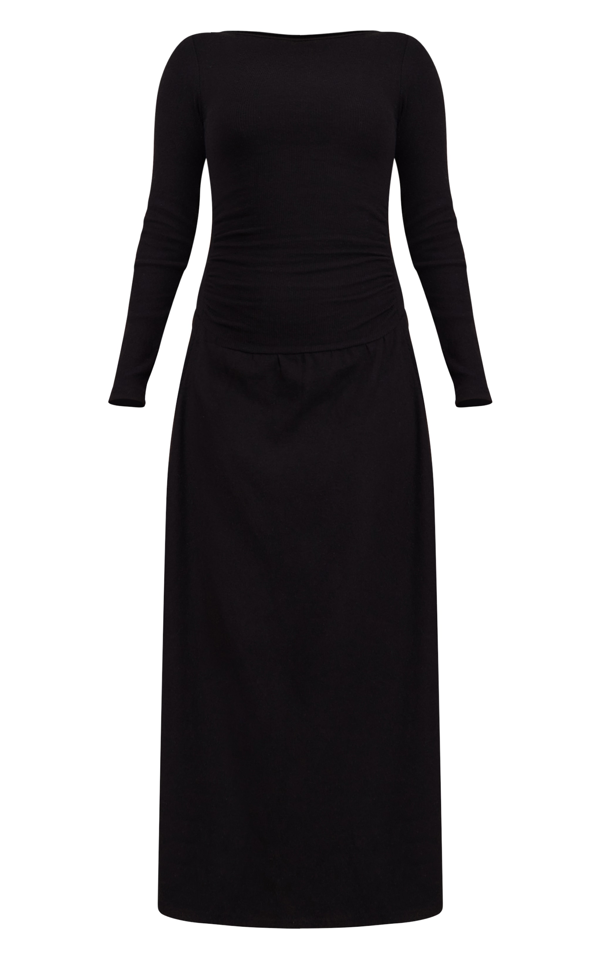 Black Long Sleeve Drop Hem Maxi Dress image 5