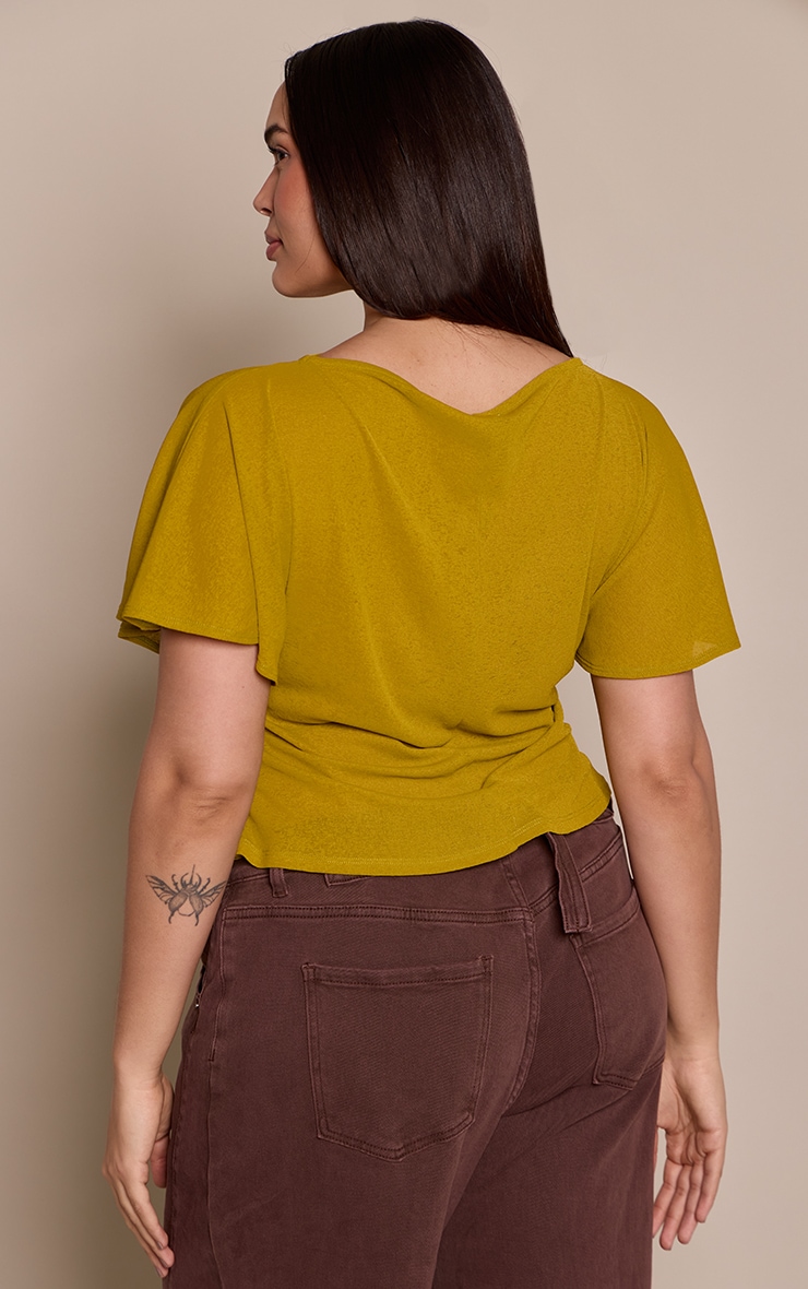 Plus Olive Cape Detail Ruched Side Top image 2