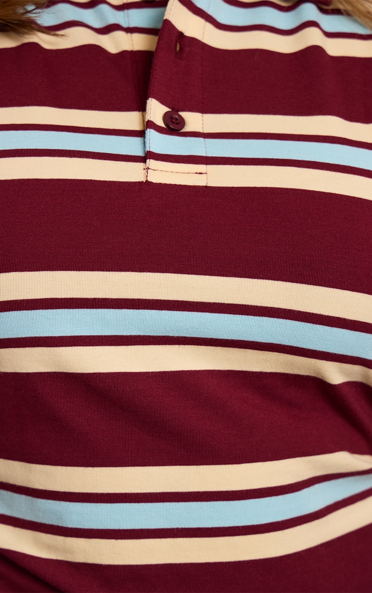 Shape Burgundy Striped Cinched Waist Polo Top image 4