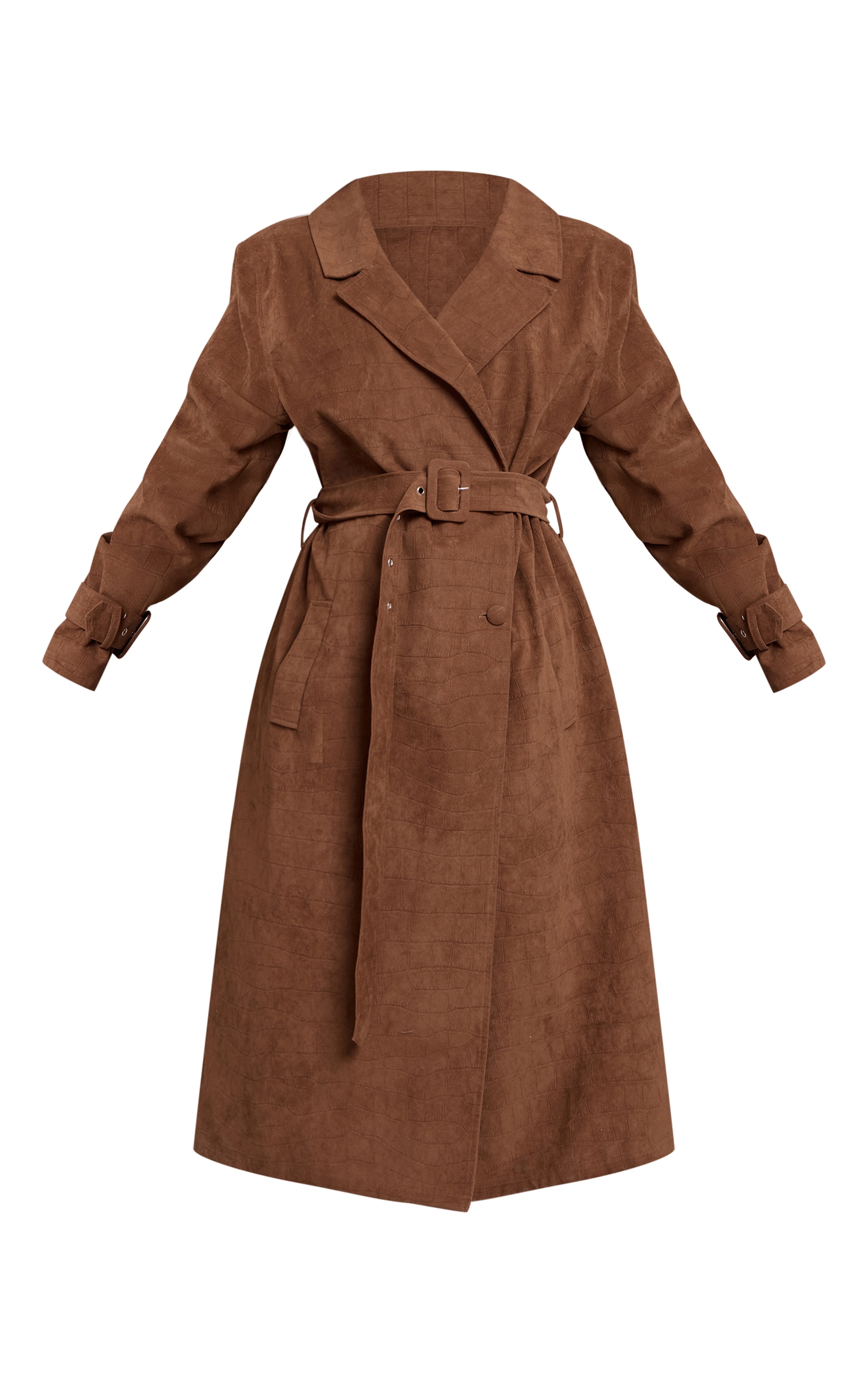 Petite Chocolate Croc Suede Trench Coat image 5