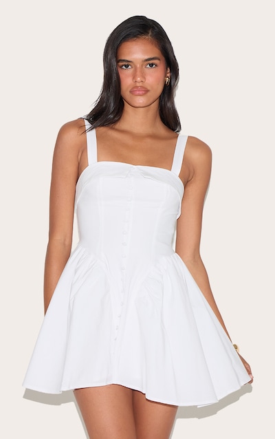 White V Waist Button Down Shift Dress