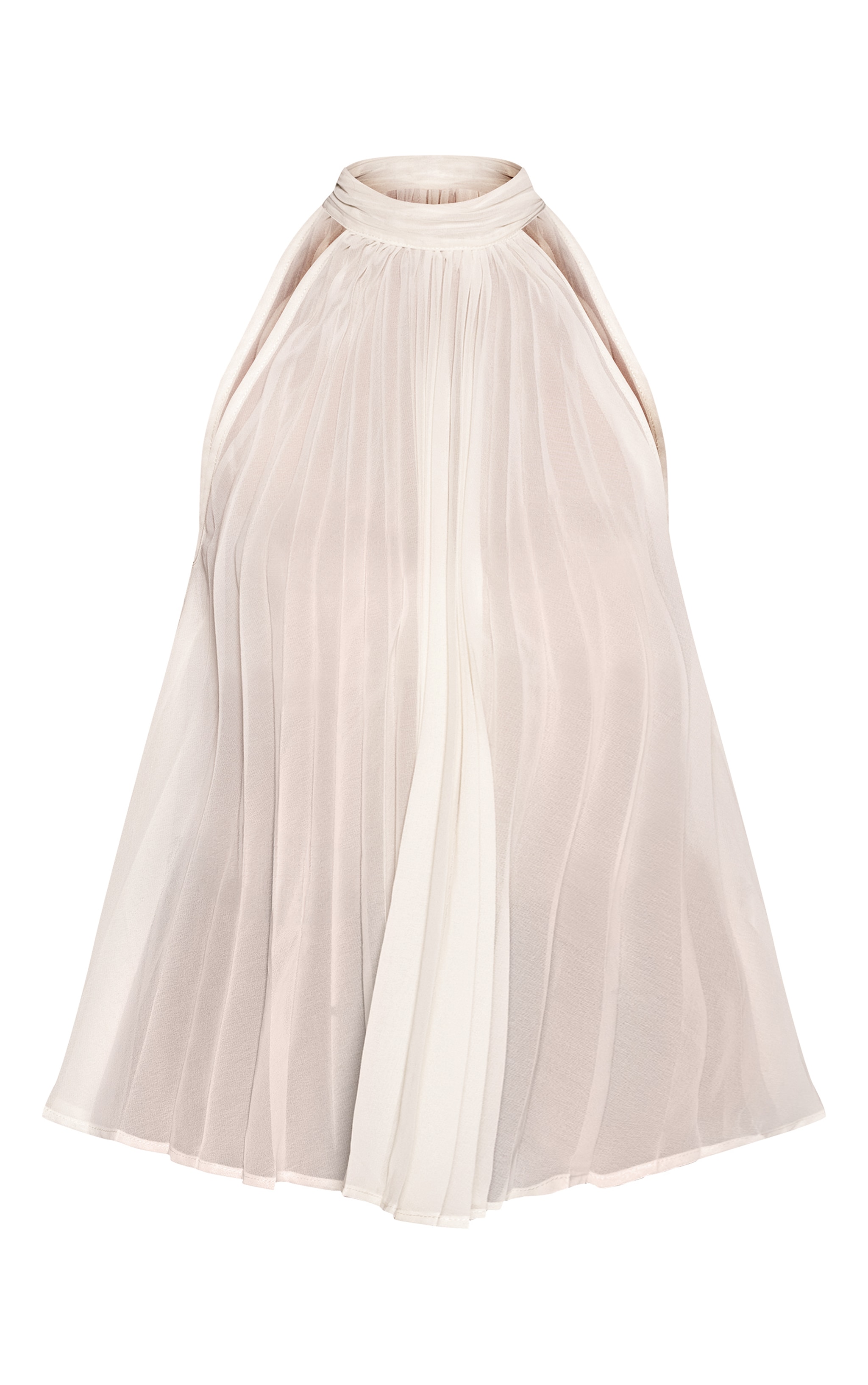 Cream Chiffon Plisse Drape Detail Halterneck Top image 5