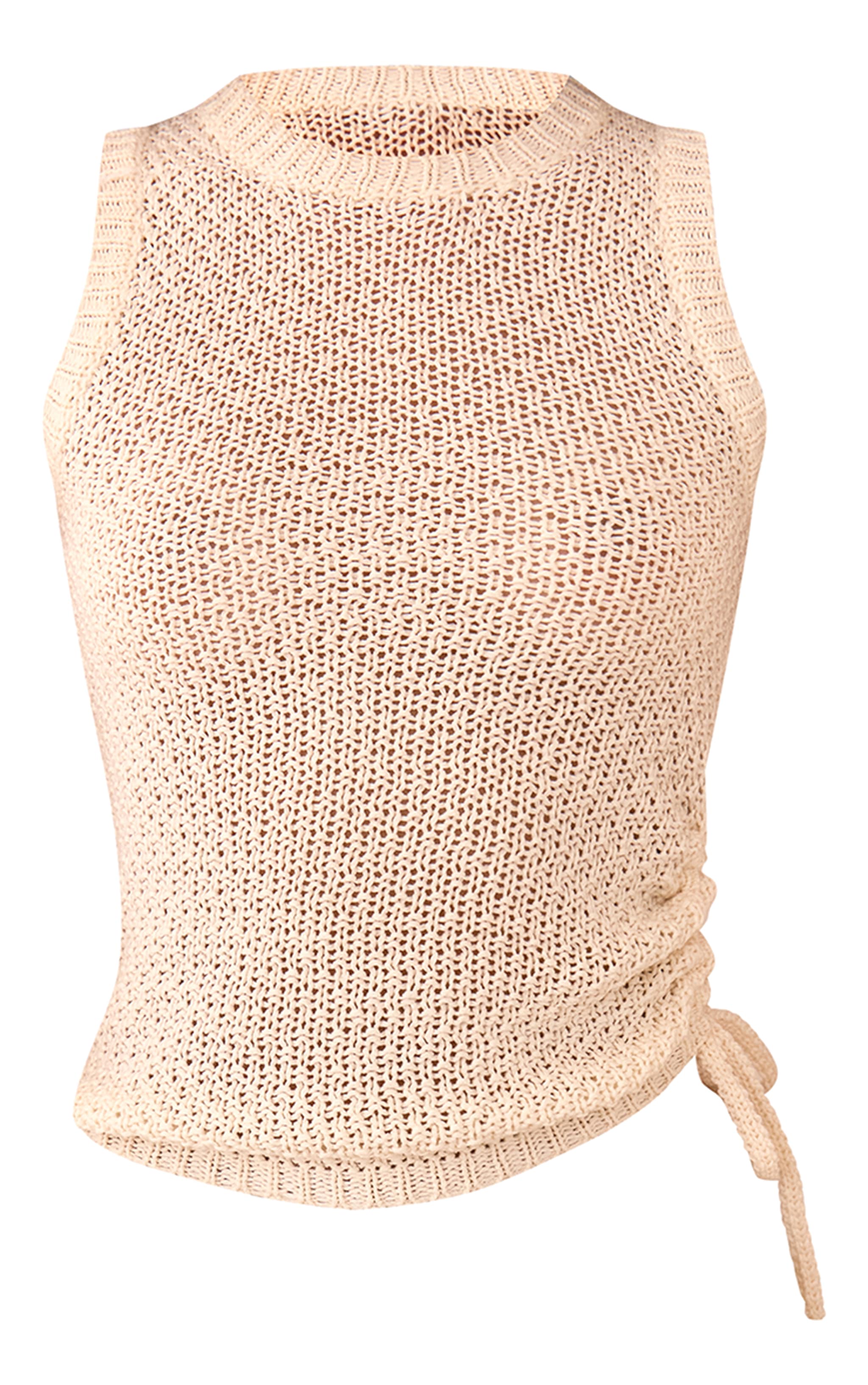 Top en maille style crochet crème froncée à col nageur image 5