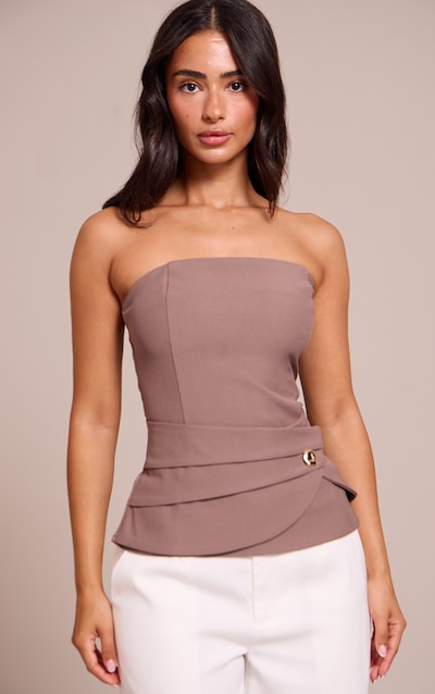 Petite Taupe Trim Detail Asymmetric Bandeau Top
