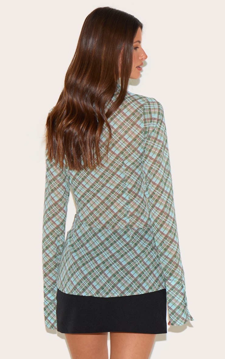 Green Check Sheer Fitted Shirt image 2