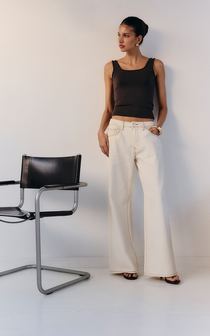 Ecru Low Rise Wide Leg Jeans image 2