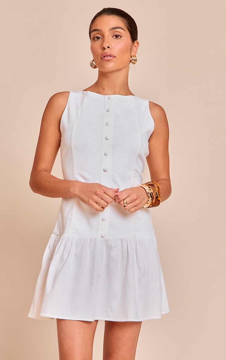 Petite White Button Up Shift Mini Dress image 1