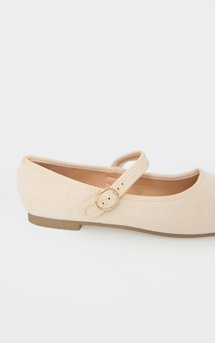 Beige Faux Suede Round Toe Buckle Ballet Pumps image 4